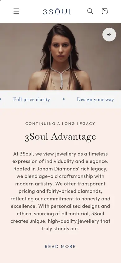 3 Soul Jewellery website on a phone