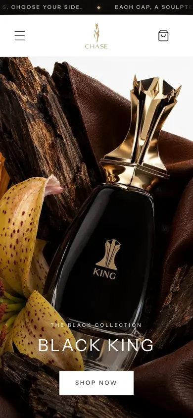 Chase Fragrances website on a phone