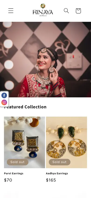 Rinaya Jewels website on a phone